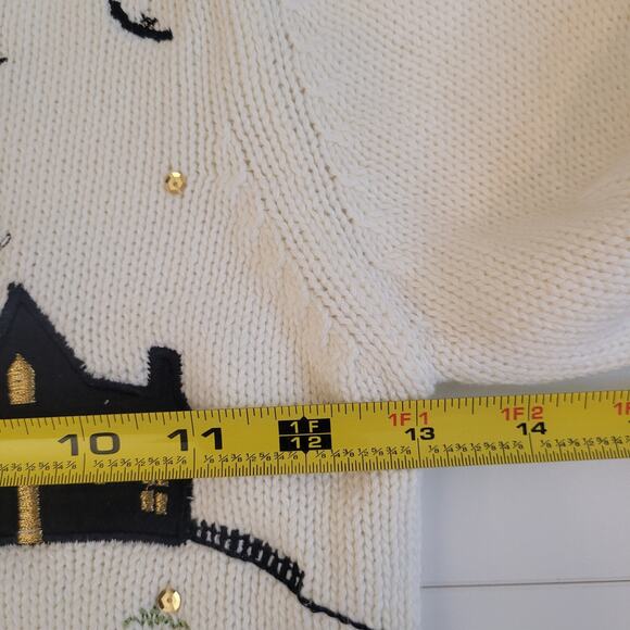 Halloween Pumpkin Sweater Hooded Youth 6/6X Scarecrow House Bat Full Zip Tassels - Picture 12 of 15